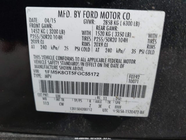 Продажа на аукционе авто 2015 Ford Explorer Sport, vin: 1FM5K8GT5FGC55172, номер лота: 45091084