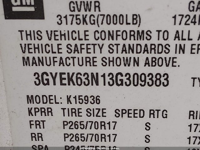 Aukcja sprzedaży 2003 Cadillac Escalade Ext Standard, vin: 3GYEK63N13G309383, numer aukcji: 45091088