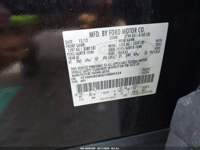 Продаж на аукціоні авто 2013 Ford Explorer Xlt, vin: 1FM5K8D80DGB86324, номер лоту: 45091089