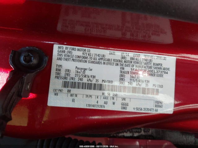 45091099 :رقم المزاد ، 1FADP3F20EL373784 vin ، 2014 Ford Focus Se مزاد بيع