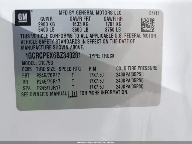 Продаж на аукціоні авто 2011 Chevrolet Silverado 1500 Work Truck, vin: 1GCRCPEX6BZ340281, номер лоту: 45091120