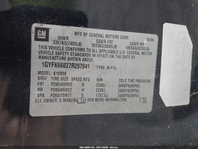 Продажа на аукционе авто 2007 Cadillac Escalade Esv Standard, vin: 1GYFK66827R297941, номер лота: 45091135