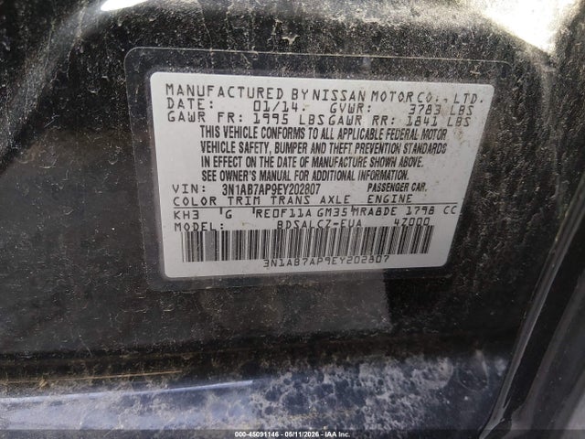 Aukcja sprzedaży 2014 Nissan Sentra S, vin: 3N1AB7AP9EY202807, numer aukcji: 45091146