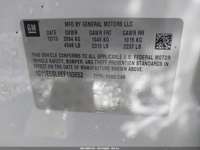 45091161 :رقم المزاد ، 1G11E5SL8EF193652 vin ، 2014 Chevrolet Malibu 2lt مزاد بيع