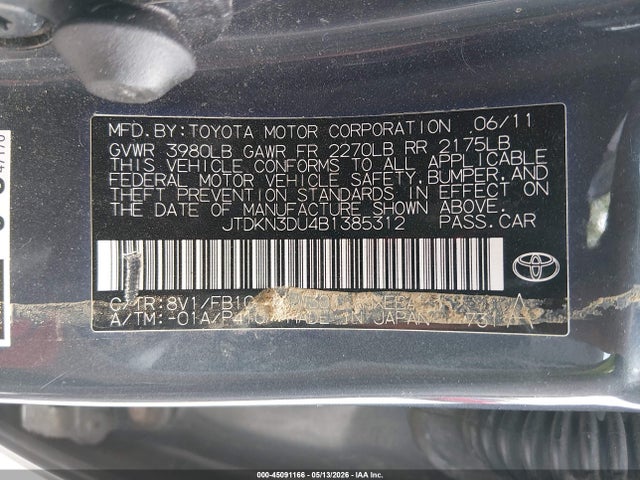 Aukcja sprzedaży 2011 Toyota Prius Two, vin: JTDKN3DU4B1385312, numer aukcji: 45091166