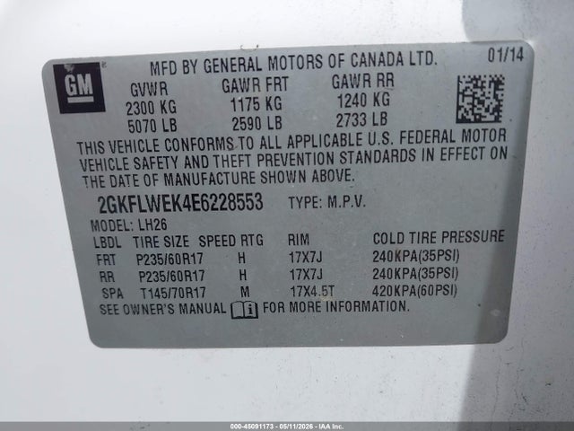 Продаж на аукціоні авто 2014 Gmc Terrain Sle-2, vin: 2GKFLWEK4E6228553, номер лоту: 45091173