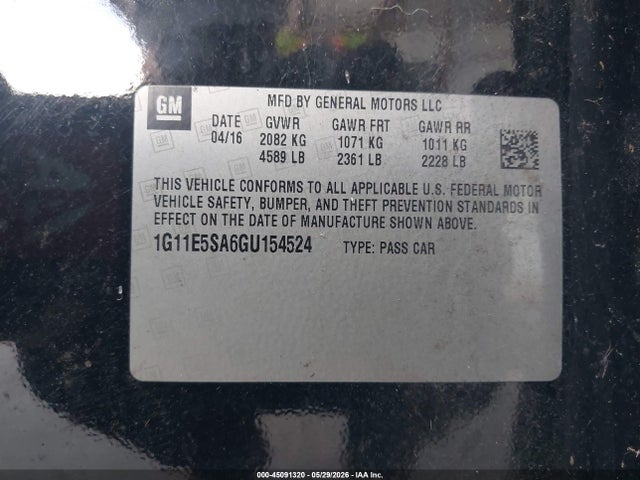 Продаж на аукціоні авто 2016 Chevrolet Malibu Limited Ltz, vin: 1G11E5SA6GU154524, номер лоту: 45091320