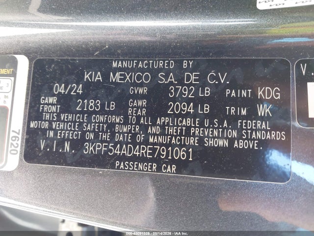 Aukcja sprzedaży 2024 Kia Forte Gt-line, vin: 3KPF54AD4RE791061, numer aukcji: 45091329