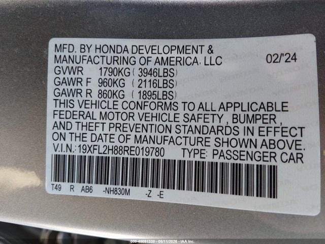 19XFL2H88RE019780 Honda Civic Sport