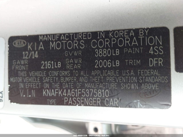 Aukcja sprzedaży 2015 Kia Forte Lx, vin: KNAFK4A61F5375810, numer aukcji: 45091336