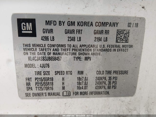 Продажа на аукционе авто 2018 Buick Encore Preferred, vin: KL4CJASB3JB658457, номер лота: 45091350