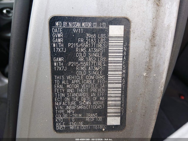 Продаж на аукціоні авто 2012 Nissan Juke Sv, vin: JN8AF5MR6CT100457, номер лоту: 45091369