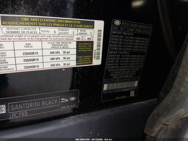 Aukcja sprzedaży 2017 Land Rover Discovery Se, vin: SALRGBBV4HA045416, numer aukcji: 45091385