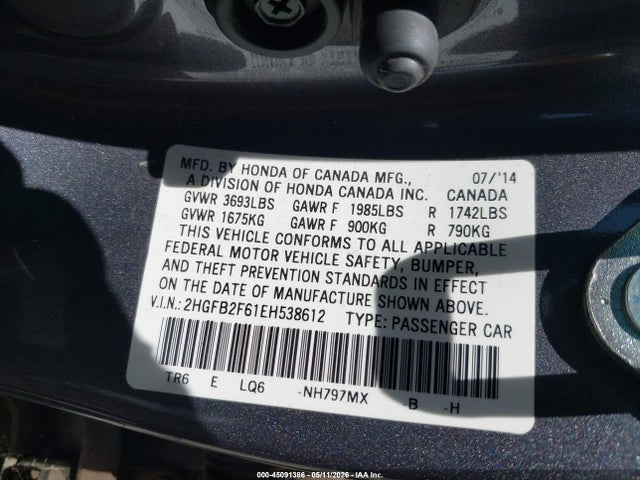 Honda Civic Hf 2014 2HGFB2F61EH538612 Image 9