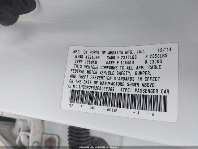 Aukcja sprzedaży 2015 Honda Accord Sport, vin: 1HGCR2F52FA039369, numer aukcji: 45091404