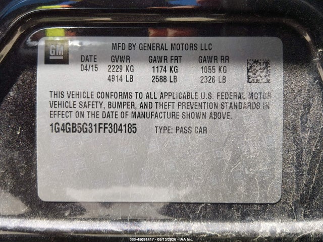 Продаж на аукціоні авто 2015 Buick Lacrosse Leather, vin: 1G4GB5G31FF304185, номер лоту: 45091417