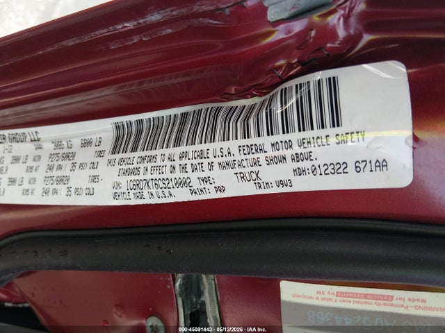 Aukcja sprzedaży 2012 Ram 1500 St, vin: 1C6RD7KT6CS210002, numer aukcji: 45091443