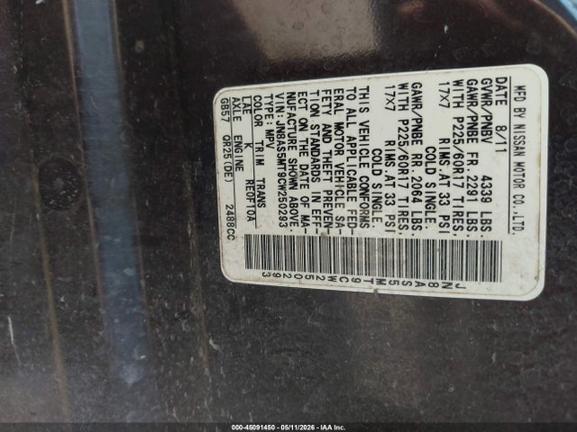 45091450 :رقم المزاد ، JN8AS5MT9CW250293 vin ، 2012 Nissan Rogue Sv مزاد بيع