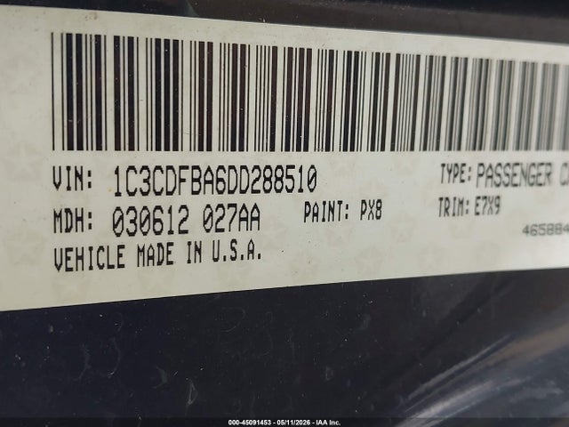 2013 Dodge Dart Sxt მანქანა იყიდება აუქციონზე, vin: 1C3CDFBA6DD288510, აუქციონის ნომერი: 45091453