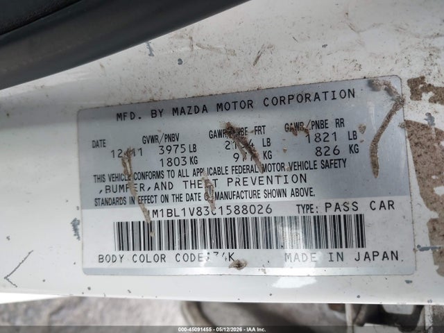 Продажа на аукционе авто 2012 Mazda Mazda3 I Touring, vin: JM1BL1V83C1588026, номер лота: 45091455