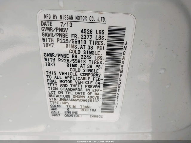 Продажа на аукционе авто 2013 Nissan Rogue Sv W/sl Pkg, vin: JN8AS5MV5DW656137, номер лота: 45091456