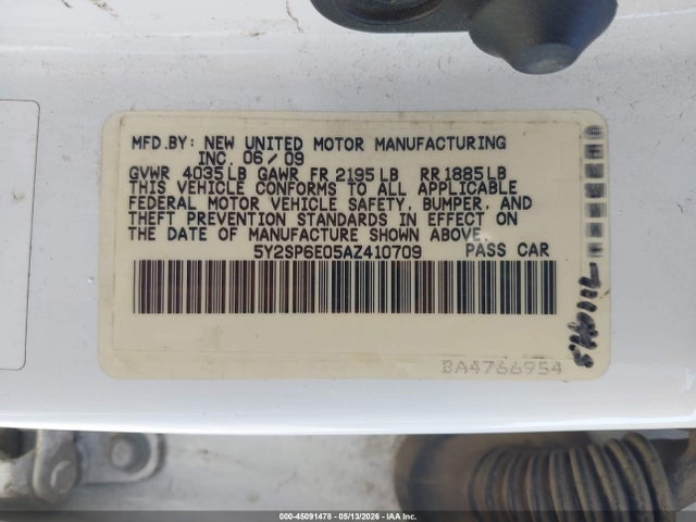 2010 Pontiac Vibe მანქანა იყიდება აუქციონზე, vin: 5Y2SP6E05AZ410709, აუქციონის ნომერი: 45091478