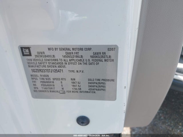 Продажа на аукционе авто 2007 Saturn Outlook Xr, vin: 5GZER23707J125471, номер лота: 45091487
