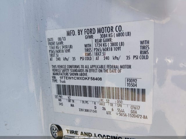 Aukcja sprzedaży 2013 Ford F-150 Xlt, vin: 1FTEW1CMXDKF58408, numer aukcji: 45091491