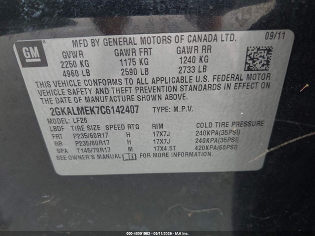 Продажа на аукционе авто 2012 Gmc Terrain Sle-1, vin: 2GKALMEK7C6142407, номер лота: 45091502