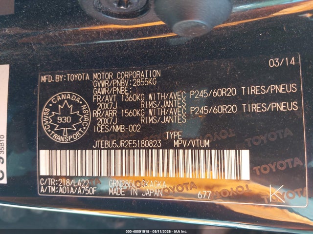 Продаж на аукціоні авто 2014 Toyota 4runner Sr5 V6, vin: JTEBU5JR2E5180823, номер лоту: 45091515