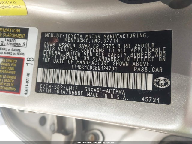 Aukcja sprzedaży 2014 Toyota Avalon Limited, vin: 4T1BK1EB3EU124701, numer aukcji: 45091516