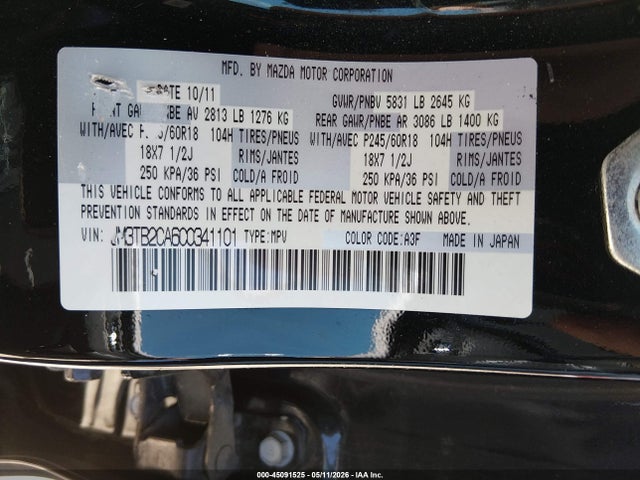 Продажа на аукционе авто 2012 Mazda Cx-9 Touring, vin: JM3TB2CA6C0341101, номер лота: 45091525