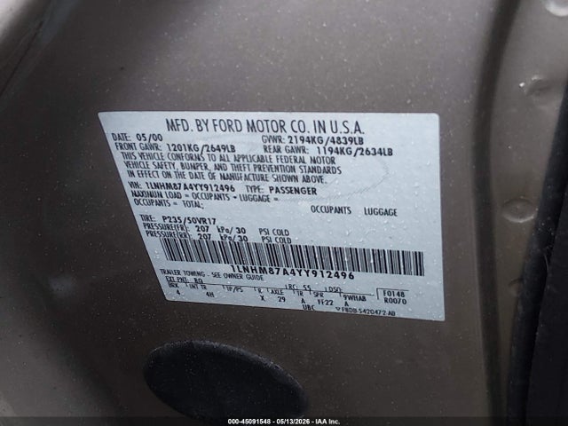 Продажа на аукционе авто 2000 Lincoln Ls V8 Auto, vin: 1LNHM87A4YY912496, номер лота: 45091548