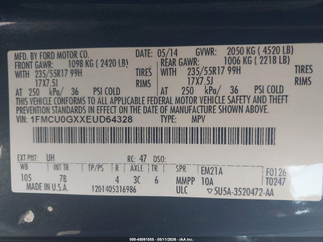 Продажа на аукционе авто 2014 Ford Escape Se, vin: 1FMCU0GXXEUD64328, номер лота: 45091555