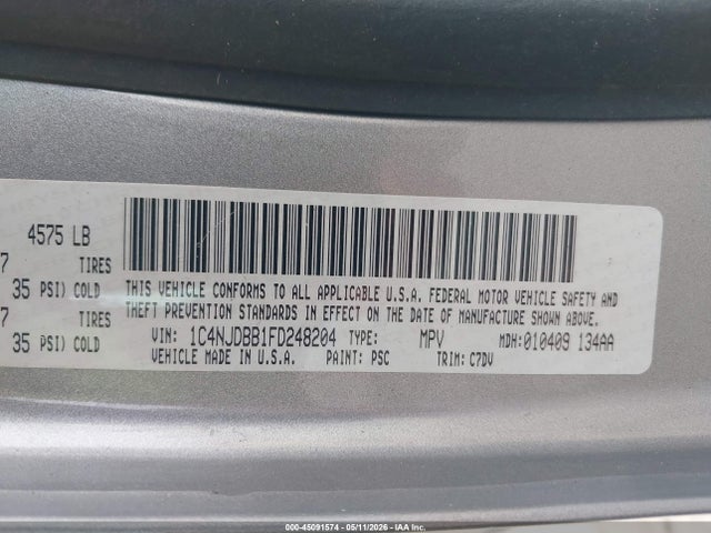 Продаж на аукціоні авто 2015 Jeep Compass Sport, vin: 1C4NJDBB1FD248204, номер лоту: 45091574