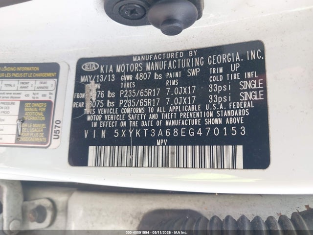 2014 Kia Sorento Lx მანქანა იყიდება აუქციონზე, vin: 5XYKT3A68EG470153, აუქციონის ნომერი: 45091594