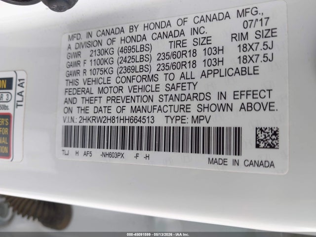 2HKRW2H81HH664513 Honda Cr-v Ex-l/ex-l Navi