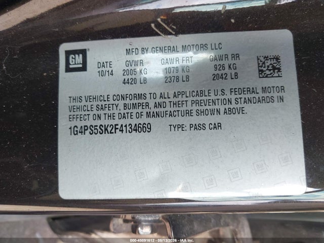 45091612 :رقم المزاد ، 1G4PS5SK2F4134669 vin ، 2015 Buick Verano Leather Group مزاد بيع