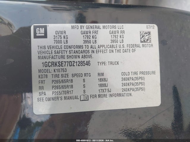 Продажа на аукционе авто 2013 Chevrolet Silverado 1500 Lt, vin: 1GCRKSE77DZ128546, номер лота: 45091613