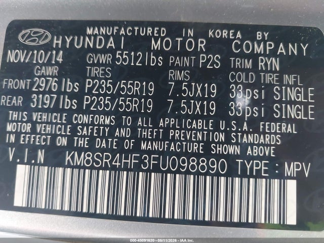 Продаж на аукціоні авто 2015 Hyundai Santa Fe Limited, vin: KM8SR4HF3FU098890, номер лоту: 45091620