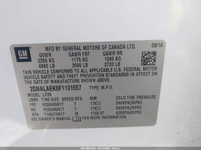 2015 Chevrolet Equinox Ls მანქანა იყიდება აუქციონზე, vin: 2GNALAEK8F1101657, აუქციონის ნომერი: 45091623