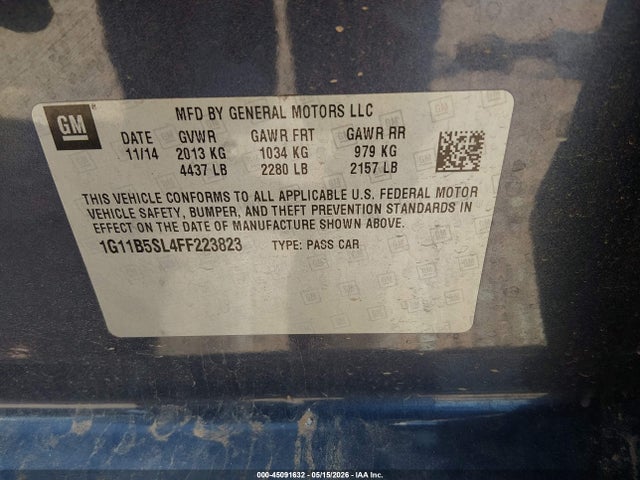 2015 Chevrolet Malibu Ls მანქანა იყიდება აუქციონზე, vin: 1G11B5SL4FF223823, აუქციონის ნომერი: 45091632