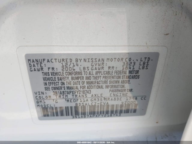 3N1AB7APXFY218743 Nissan SENTRA S