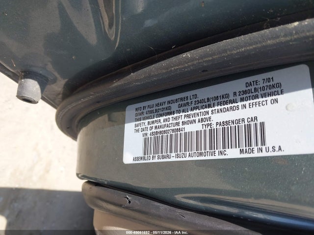 45091692 :رقم المزاد ، 4S3BH806027606641 vin ، 2002 Subaru Outback H6-3.0 L.l. Bean Edition مزاد بيع
