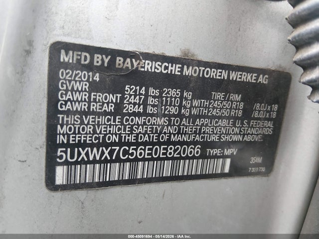45091694 :رقم المزاد ، 5UXWX7C56E0E82066 vin ، 2014 Bmw X3 Xdrive35i مزاد بيع