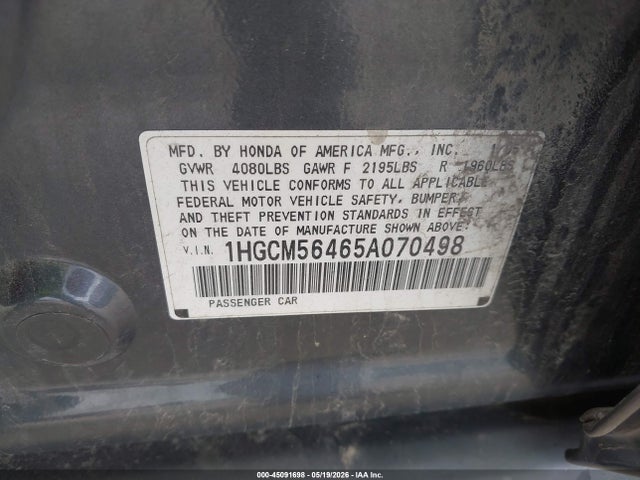 45091698 :رقم المزاد ، 1HGCM56465A070498 vin ، 2005 Honda Accord 2.4 Lx مزاد بيع