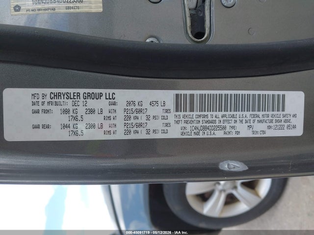 2013 Jeep Compass Sport მანქანა იყიდება აუქციონზე, vin: 1C4NJDBB4DD225500, აუქციონის ნომერი: 45091719