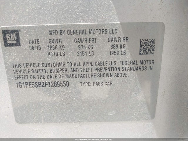 2015 Chevrolet Cruze 2lt Auto მანქანა იყიდება აუქციონზე, vin: 1G1PE5SB2F7289550, აუქციონის ნომერი: 45091729