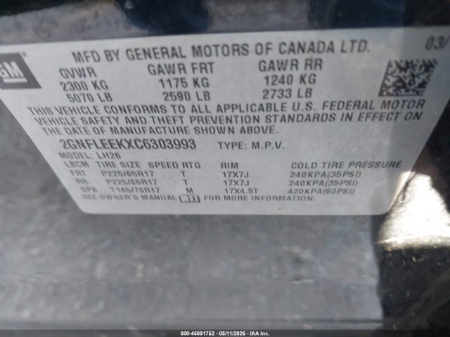 Продажа на аукционе авто 2012 Chevrolet Equinox 1lt, vin: 2GNFLEEKXC6303993, номер лота: 45091752