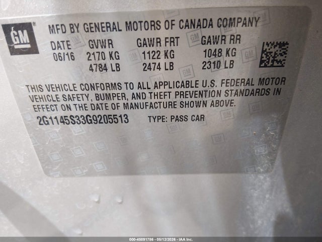 Chevrolet IMPALA 2LZ 2016 2G1145S33G9205513 Image 9